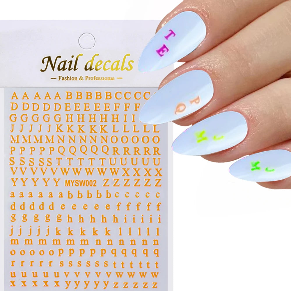 1 Stück 3D Englischer Buchstabe Nail Art Aufkleber Kleine 26 Alphabet Klebeaufkleber 10*8 cm 0-9 Nummer DIY Sliders Maniküre Dekorationen