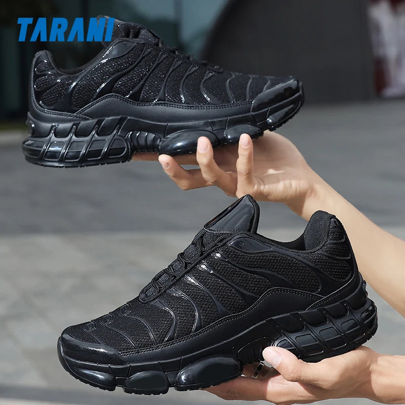 Tarani Herren Trend Casual Sportschuhe mit Luftpolster, atmungsaktives Mesh, bequeme Sportschuhe zum Spazierengehen und Pendeln – Schwarz
