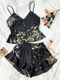 Damen-Pyjama-Set mit Vintage-Blumendruck, zweiteilig, Rüschen-Design, Loungewear, Homewear