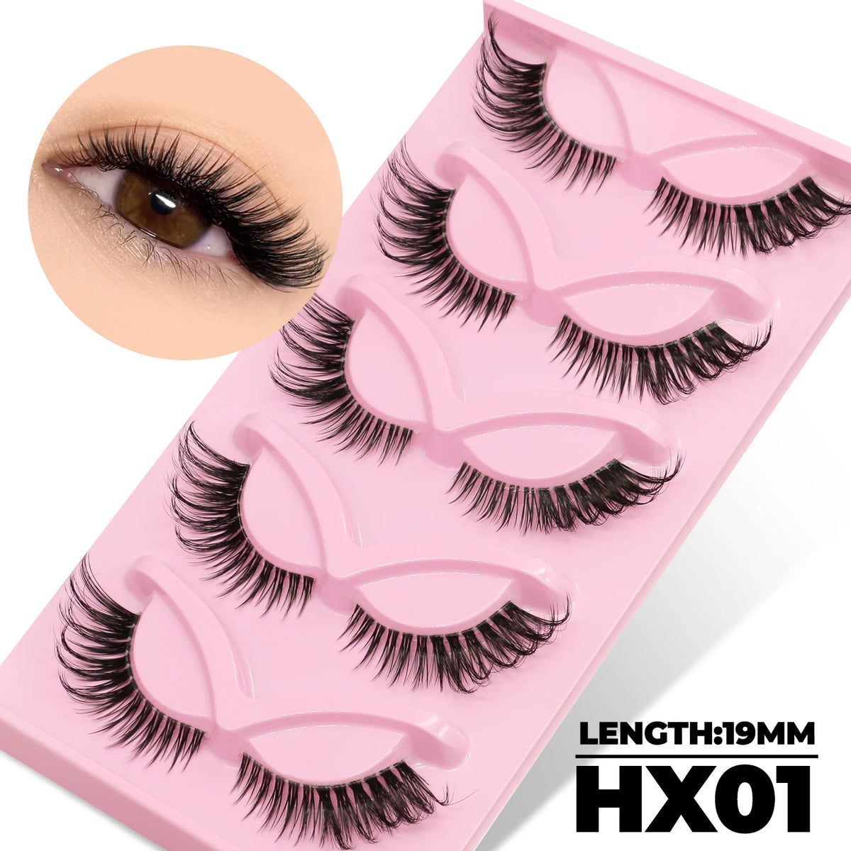 GROINNEYA Katzenaugen-Wimpern, 5 Paar, natürliche künstliche Wimpern, klare Band-Wimpern, natürliches, langes, geflügeltes Ende, längliche Wimpern, Make-up