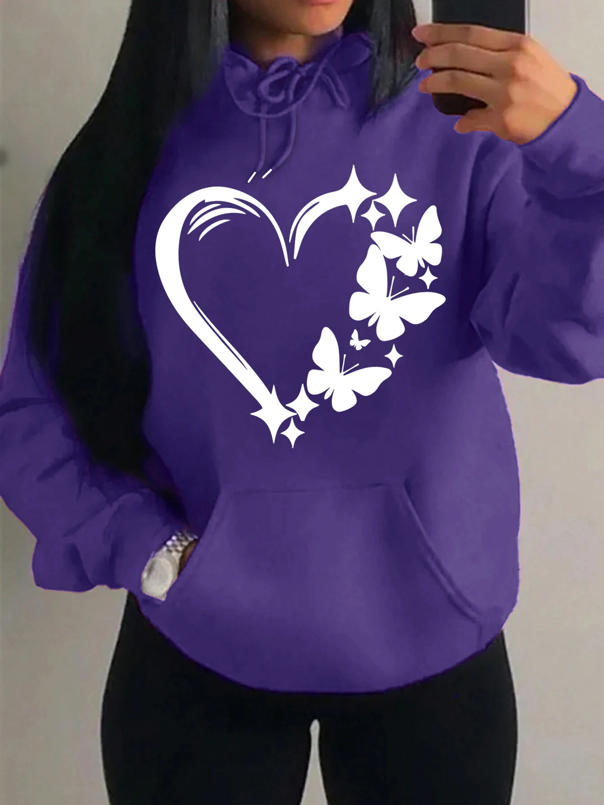 Kombination von Liebe und Schmetterling Hoody Plus Größe Frauen Hip Hop Herbst Hoodies Fleece Tasche Kleidung Vintage mehrfarbige Hoodie