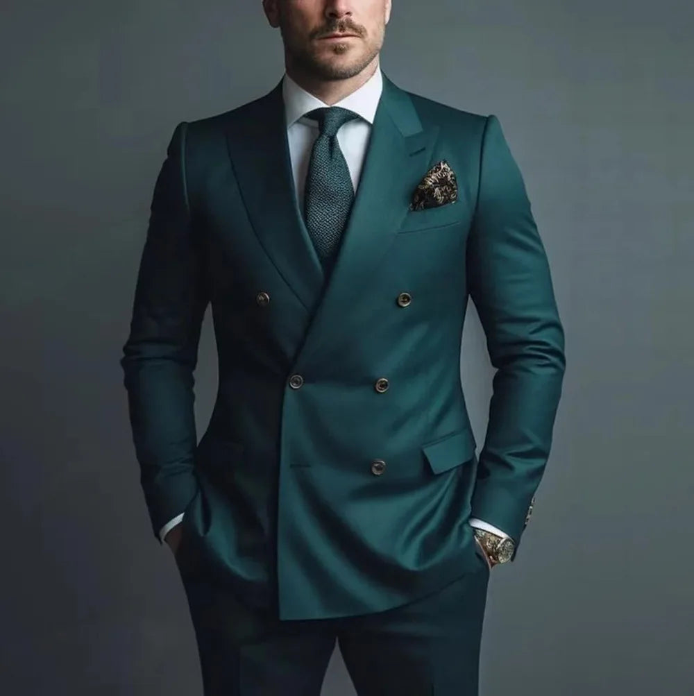 Herren Casual Hochzeitsanzug Zweiteiliges Set aus Polyestergewebe Doppelreihig Geknöpft Formeller Anzug für Trauzeugen und Bestmannen
