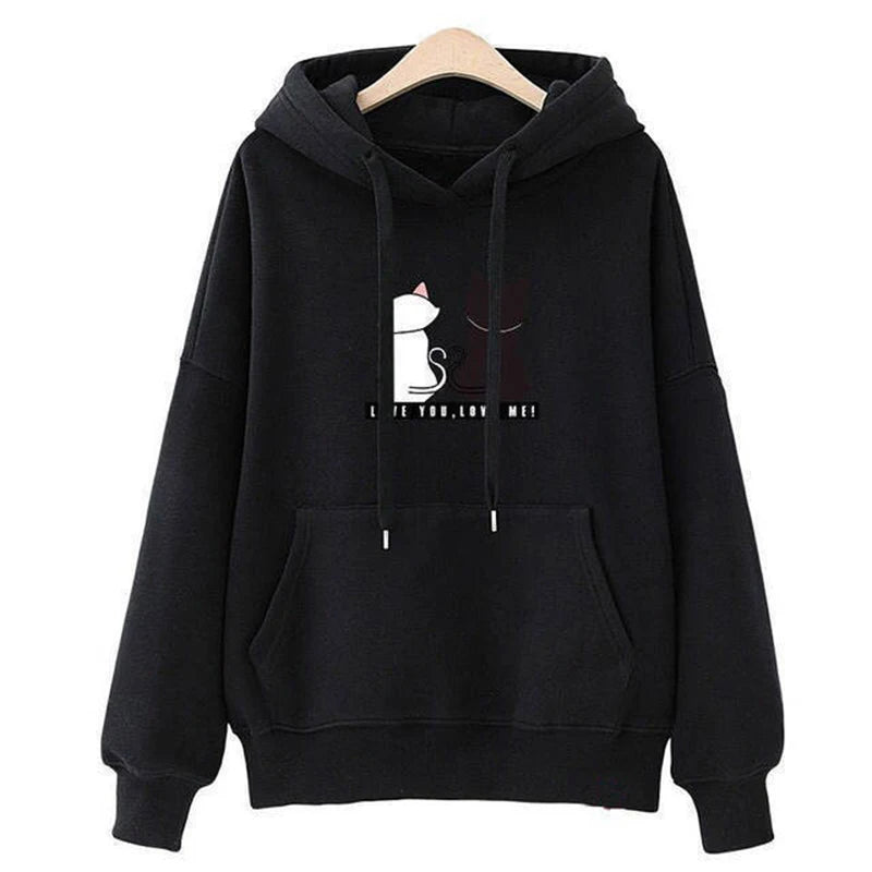 Plus Size Hoodie Damen Casual Kapuzenpullover Kreativer Hoodie Passende Streetwear Niedliches Katzenmuster Monogramm Hoodie CYXX077
