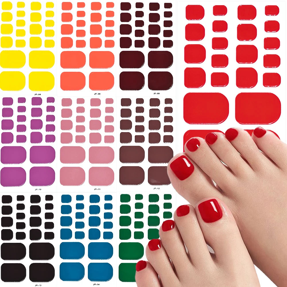 22 Tipps/Packung Sommer Hochglanz Einfarbig Zehennagel Aufkleber UV Gel Backen Kostenloser Zehennagel Patch Frauen Mode fuß Polnischen Streifen