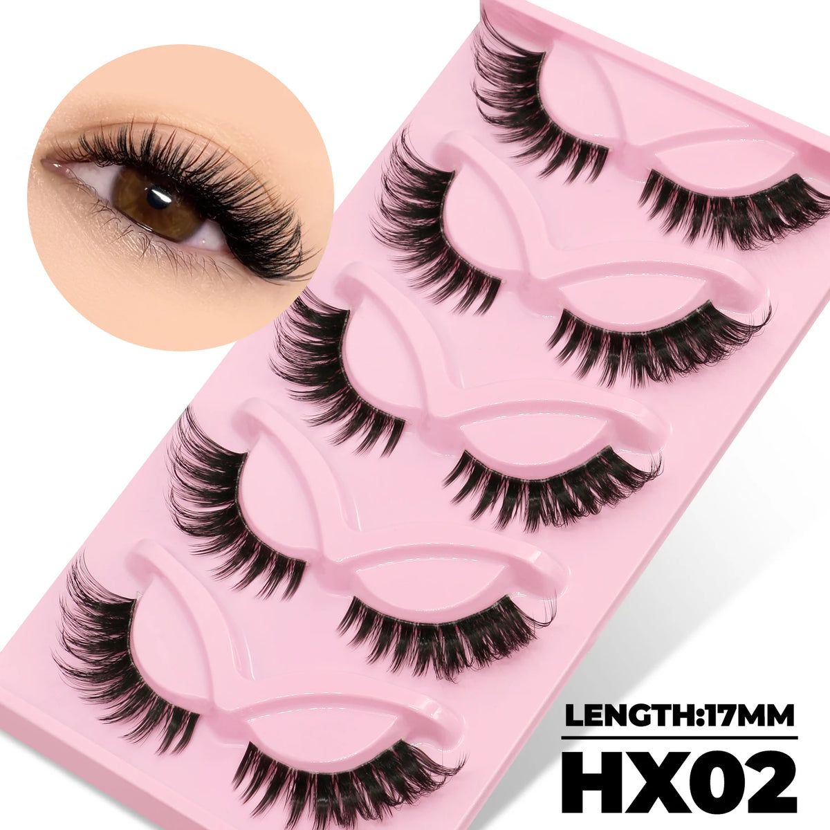 GROINNEYA Katzenaugen-Wimpern, 5 Paar, natürliche künstliche Wimpern, klare Band-Wimpern, natürliches, langes, geflügeltes Ende, längliche Wimpern, Make-up