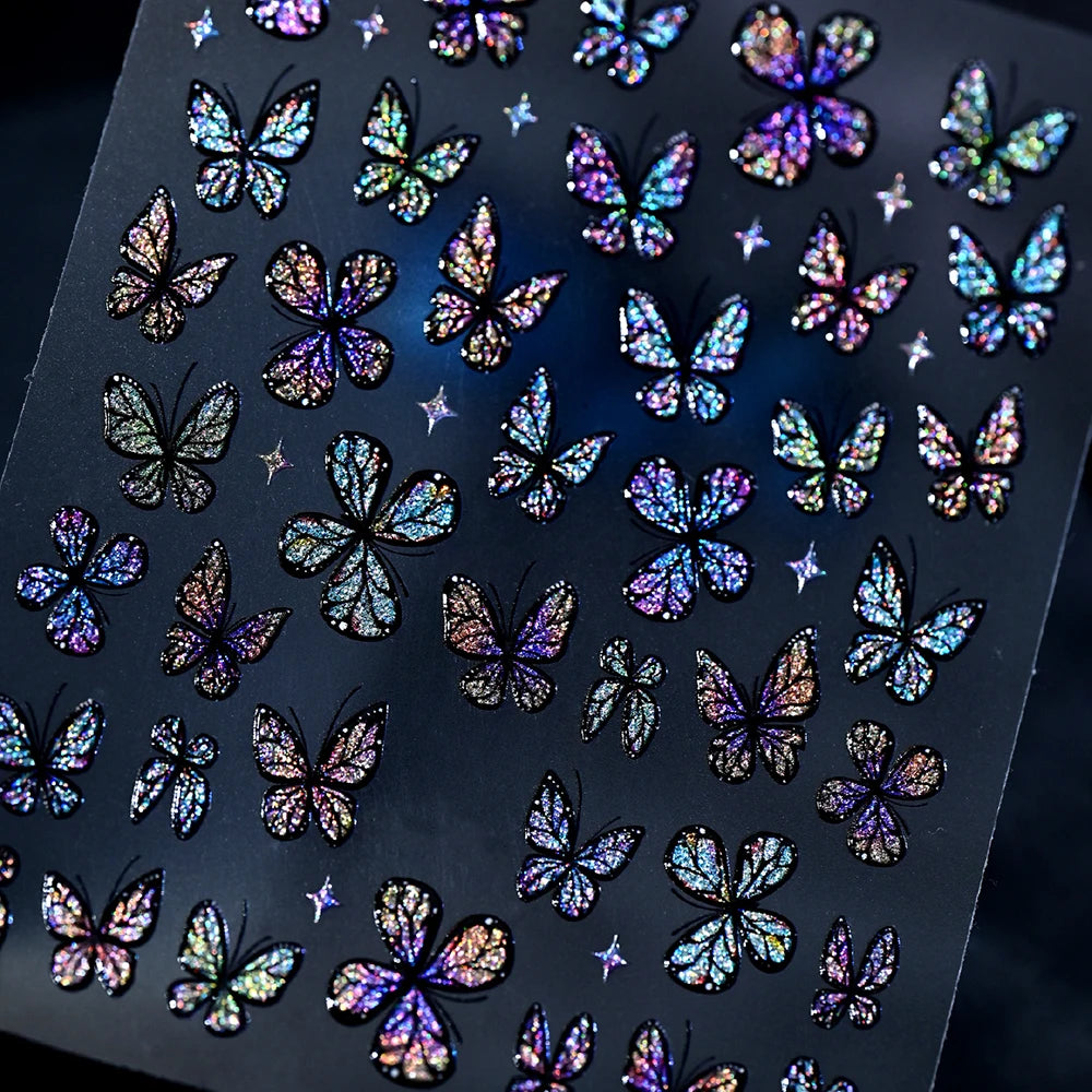 1 Stück Schillernder Schmetterling Nagelkunst-Aufkleber 5D Katzenauge Glitzer Bunter Schmetterling Sternenlicht Nagelaufkleber Selbstklebende Nageldekoration