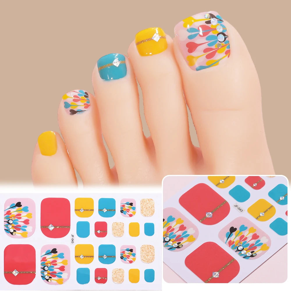 22 Tipps goldene Glitzer-Nagelaufkleber für Füße, 5 Farben, 11 Größen, vollständige Abdeckung, Fußkunst-Aufkleber, einfach zu erreichen, Zehen-Maniküre-Dekoration