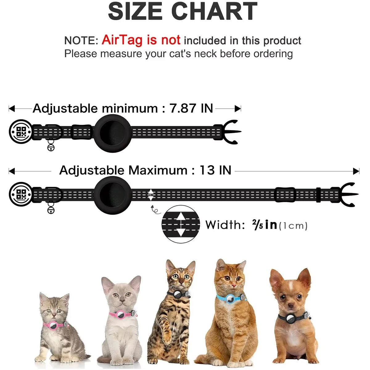 für AirTag GPS-Katzenhalsband mit QR-Tag, reflektierendes Apple-Tag-Haustierhalsband mit Air-Tag-Halter und Katzen-Tag, AIRTAG-Hülle, Kätzchenhalsband