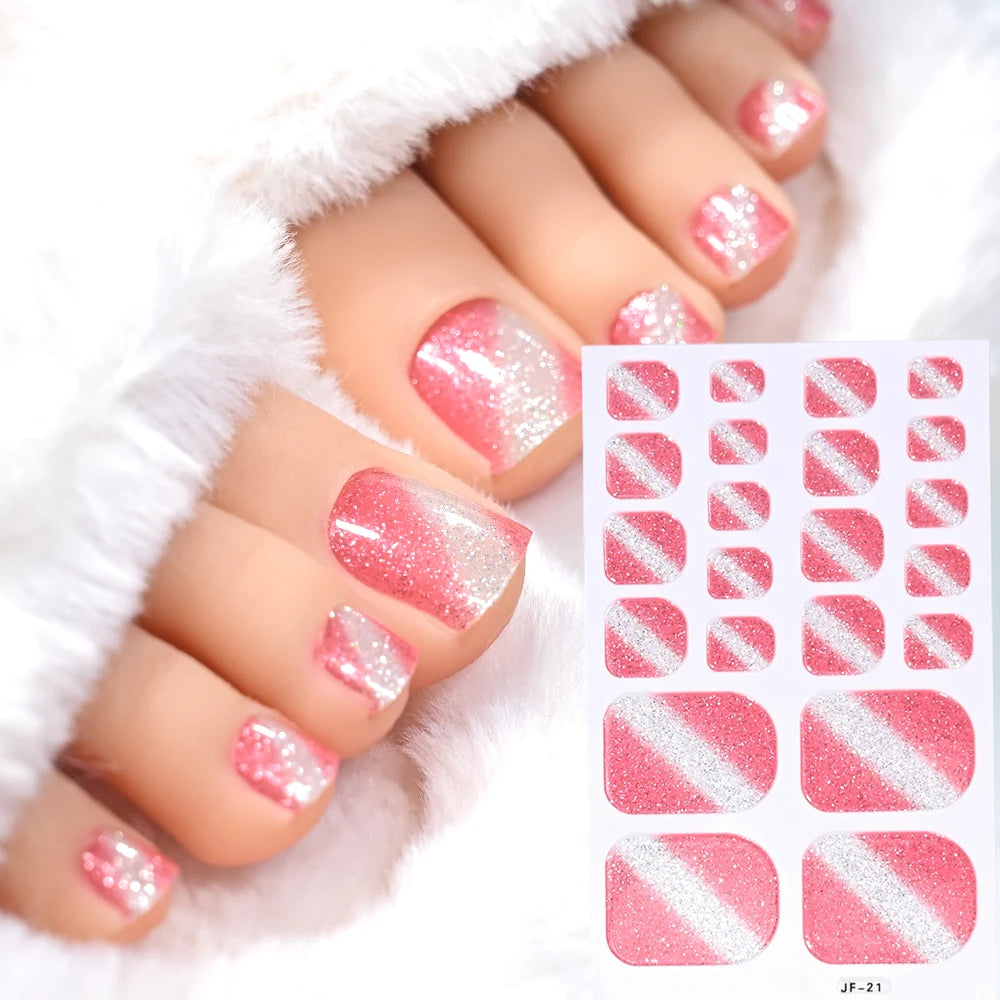 22 Tipps Glitzer Zehennagel Aufkleber Wraps selbstklebende Abziehbilder Zehennagellack Streifen Patch Frauen einfarbig volle Abdeckung DIY Fußschieber