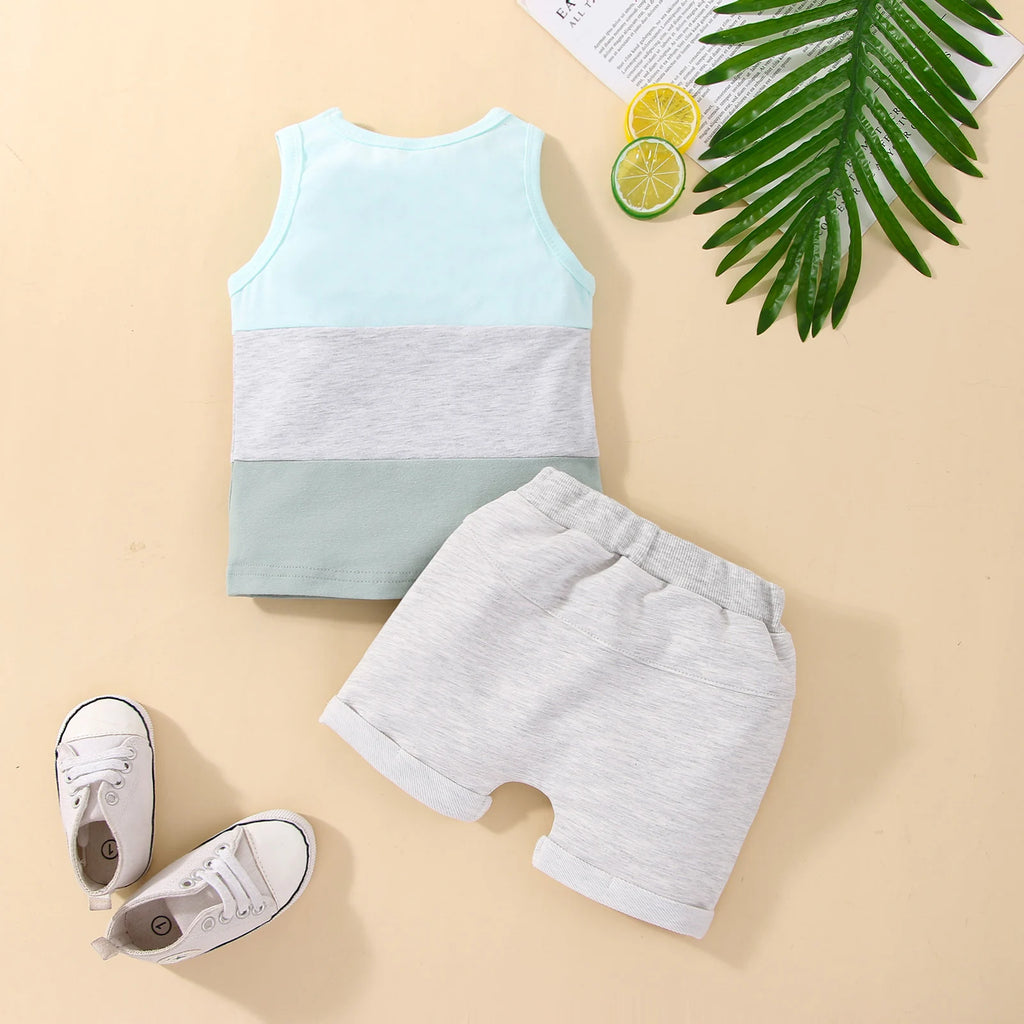 Infant Baby Jungen 2PCS Hosen Anzug, Sleeveless Patchwork Crew Tank Tees + Weiß Straps Kurze Hosen, kleinkind Jungen Casual Outfit