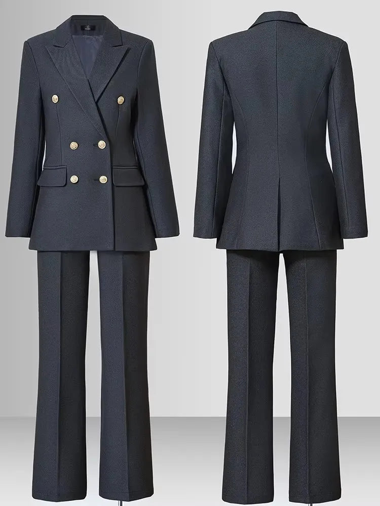 Damen Herbst Business Hosenanzug Langarm Formeller 2-Teiliger Blazer Set Lässiges Büro-Arbeitsoutfit Schlanker Korsett-Anzug Elegante Damenkleidung