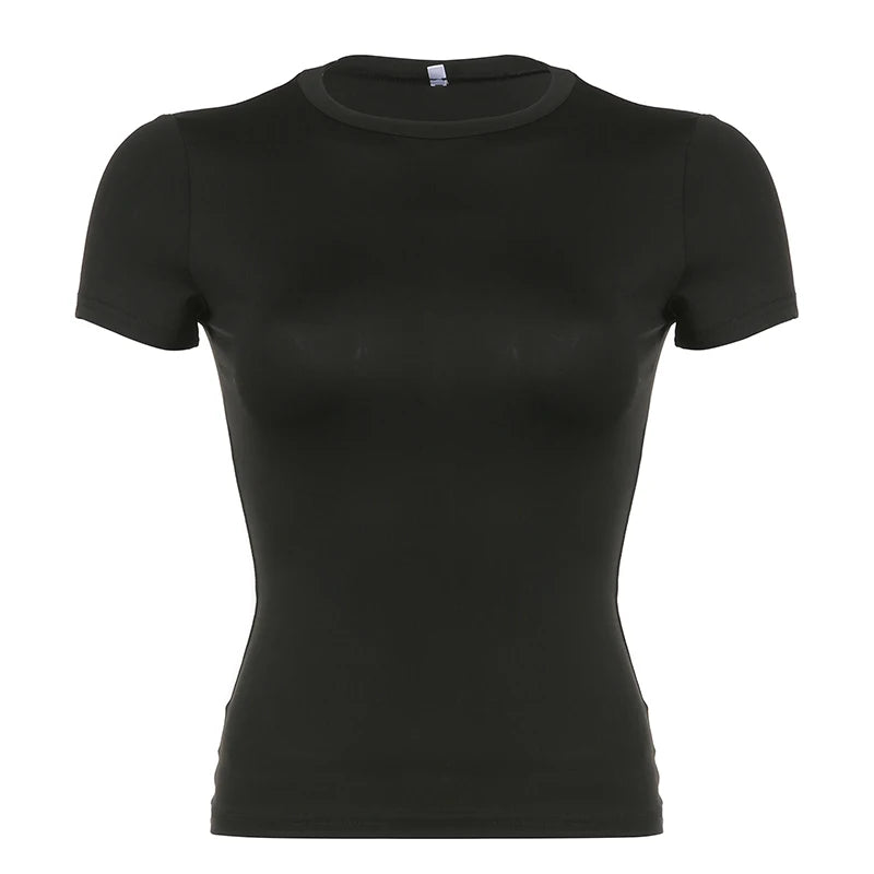 Basic Solid Crop Top Kurzarm Crewneck Skinny T-shirt Sommer Casual Tee für Frauen Y2K Vintage Top Harajuku Streetwear