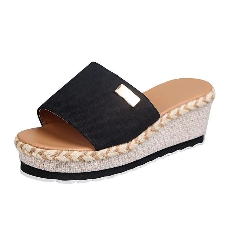 Sommer-Keilabsatz-Pantoletten, Plateau-High-Heels für Damen, Outdoor-Schuhe, Basic Clog Keilabsatz-Pantoletten, Flip-Flop-Sandalen