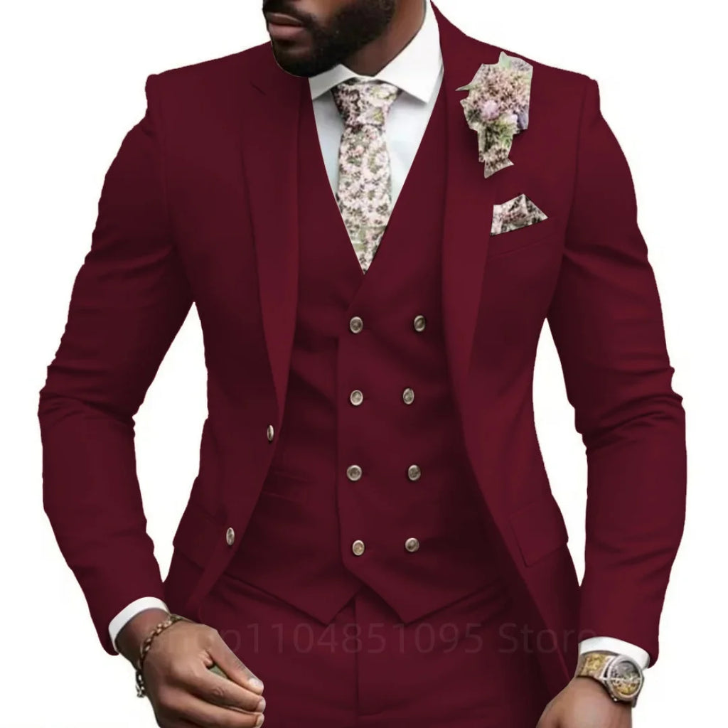 Hochwertige Grüne Business-Anzüge für Herren Slim Fit Elegante Hochzeitskleidung 3-Teilig Zweiknopf-Jacke Weste Hose Party-Sets