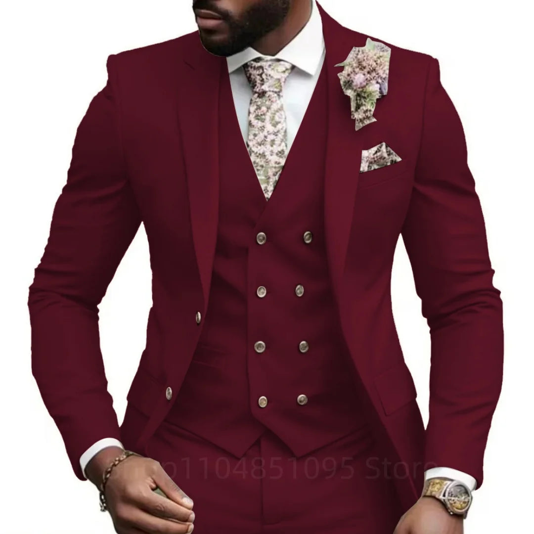Hochwertige Grüne Business-Anzüge für Herren Slim Fit Elegante Hochzeitskleidung 3-Teilig Zweiknopf-Jacke Weste Hose Party-Sets