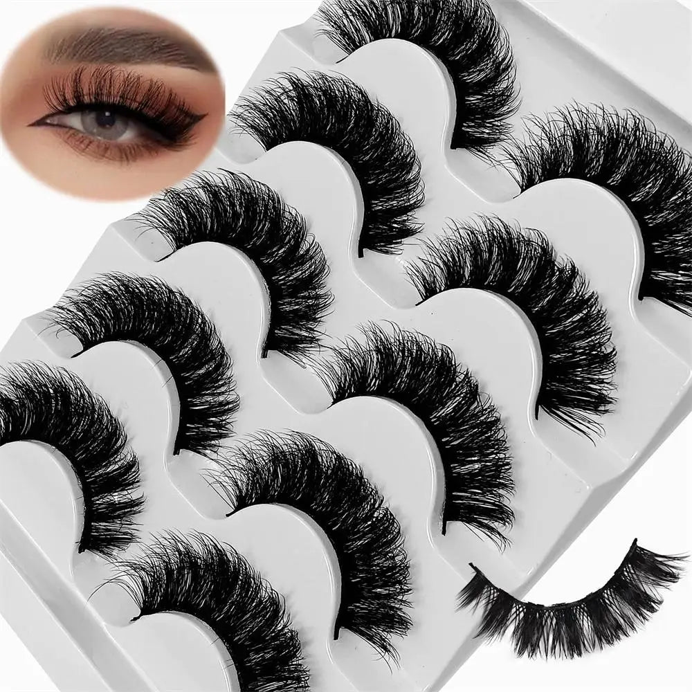 Unordentliche, flauschige, dicke russische Faux-Nerz-Wimpernstreifen, 5 Paar, wiederverwendbare künstliche Wimpern, weich für den täglichen Gebrauch und dramatische Party-Looks