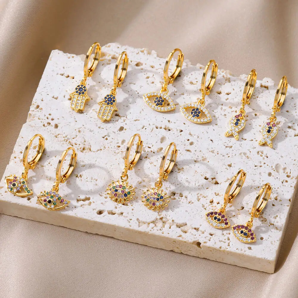 Luxus Zirkon Evil Eye Hoop Ohrringe Für Frauen Edelstahl Türkische Teufel Auge Eardrop Ohrring Ästhetischen Schmuck Geschenk aretes