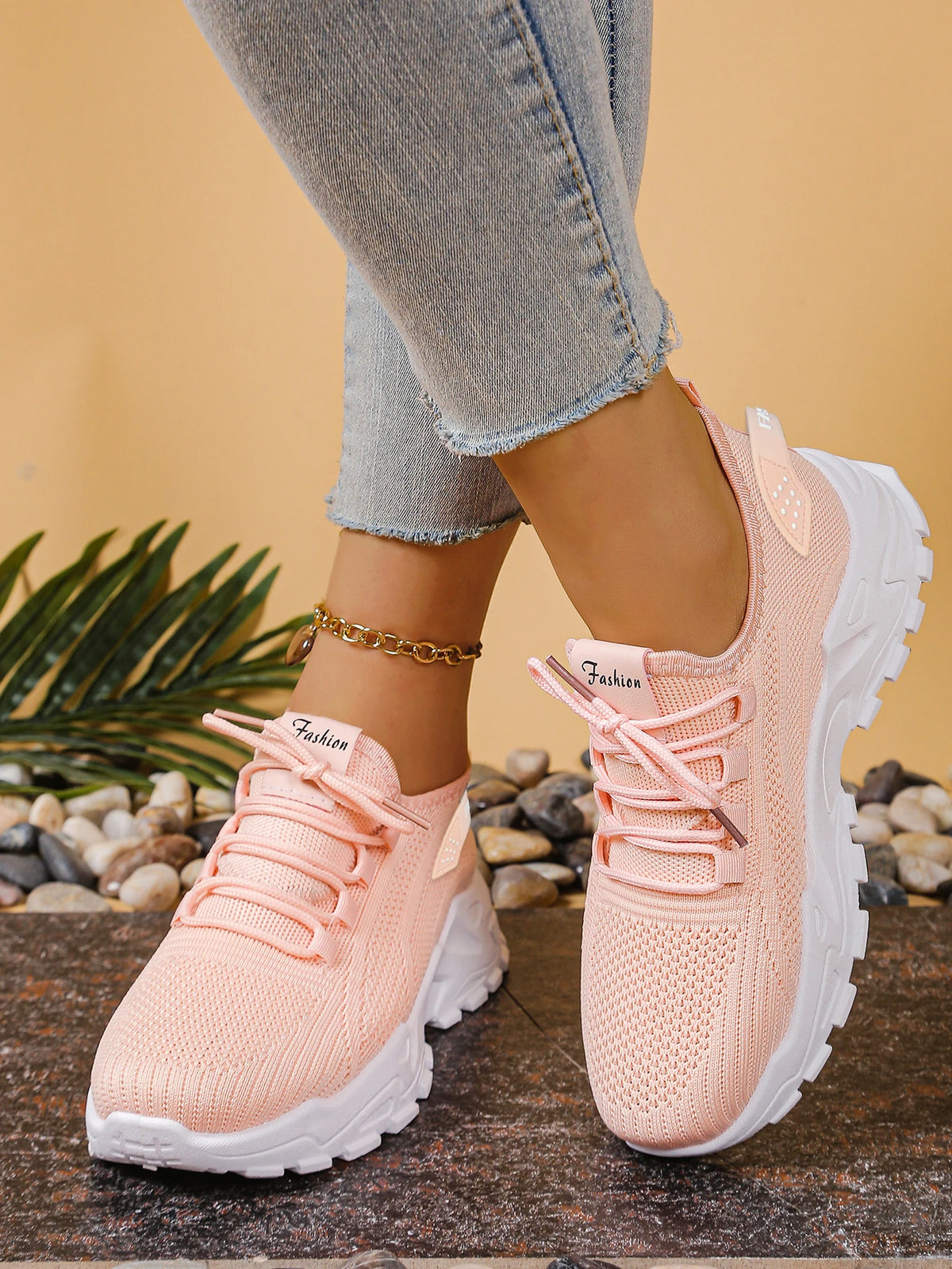 Freizeitschuhe für Damen, trendig und vielseitig, Mesh, atmungsaktiv, weiche Sohle, Schnür-Freizeitsportschuhe