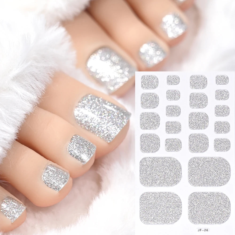 22 Tipps Ombre Glitzer Zehennagel Aufkleber Backen Kostenloser wasserdichter Aufkleber Vollständige Abdeckung Fuß Zehennagel Aufkleber Selbstklebende Maniküre Aufkleber