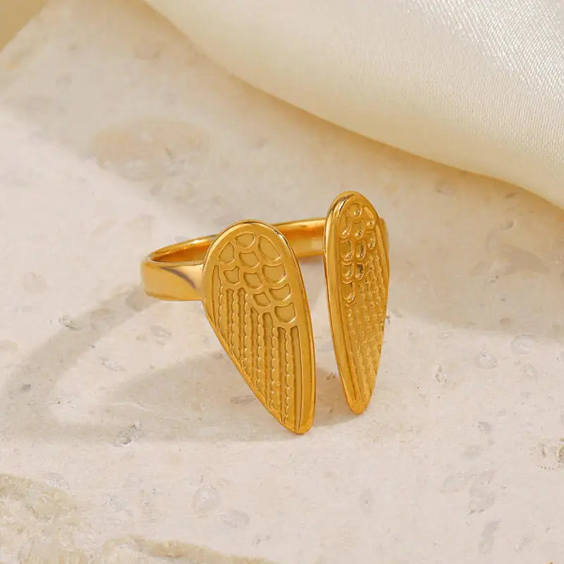 Minimalistische Textur Edelstahl Flügel Ringe für Frauen Gold Farbe Öffnung Paar Ring ästhetische Hochzeit Weihnachten Schmuck