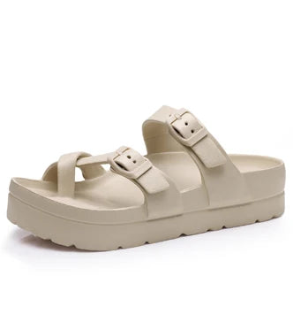 Crestar Modische Plateau-Sandalen, bequeme Schaumstoff-Slides, dicke Sohlen, Outdoor-Strandsandalen mit verstellbarer Schnalle und Fußgewölbeunterstützung