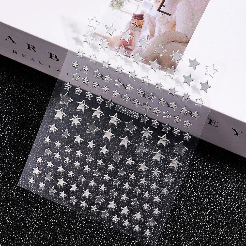 1Pcs 3D Gold/Silber/Weiß/Schwarz/Stern Nail art Aufkleber 3D Holographische Laser Stern Transfer nagel Decals DIY 3D Sterne Nagel Aufkleber