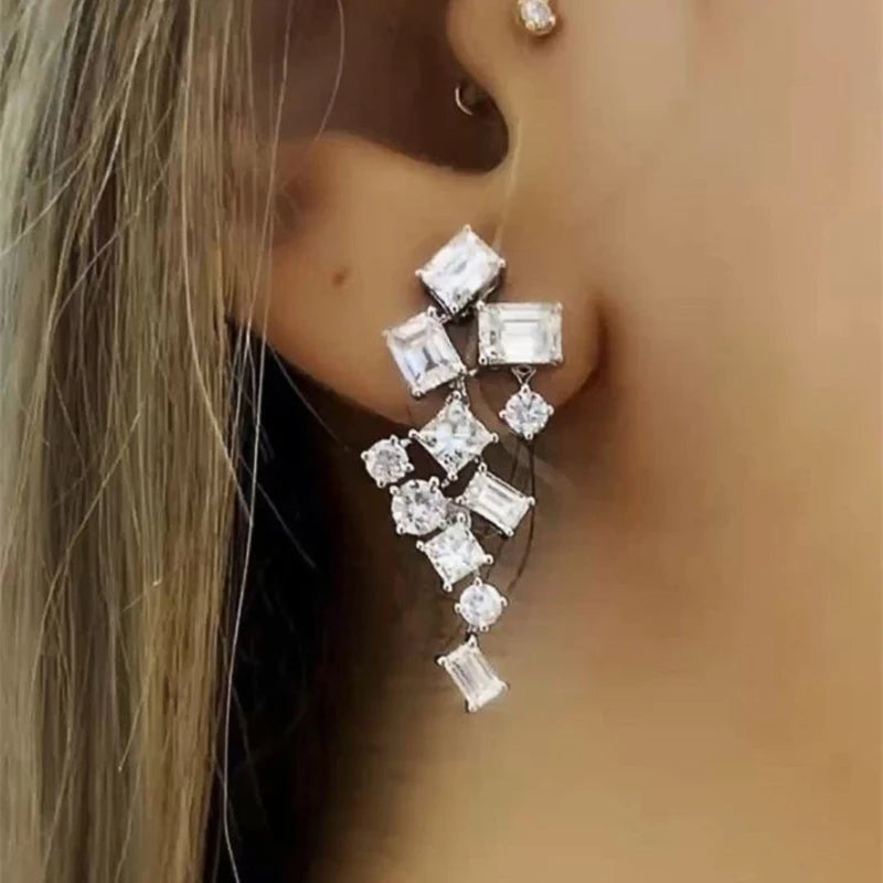 Huitan geometrische Kristall kubischen Zirkon baumeln Ohrringe einfache stilvolle Design Temperament Ohrringe für Frauen Hochzeit Trend Schmuck