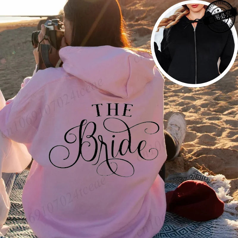 Lustiger Tem Bride Print Damen Kapuzenpullover mit Reißverschluss, Junggesellenabschied, personalisiertes Sweatshirt, Pullover, Kapuzenpullover, Cerveza Sportwear
