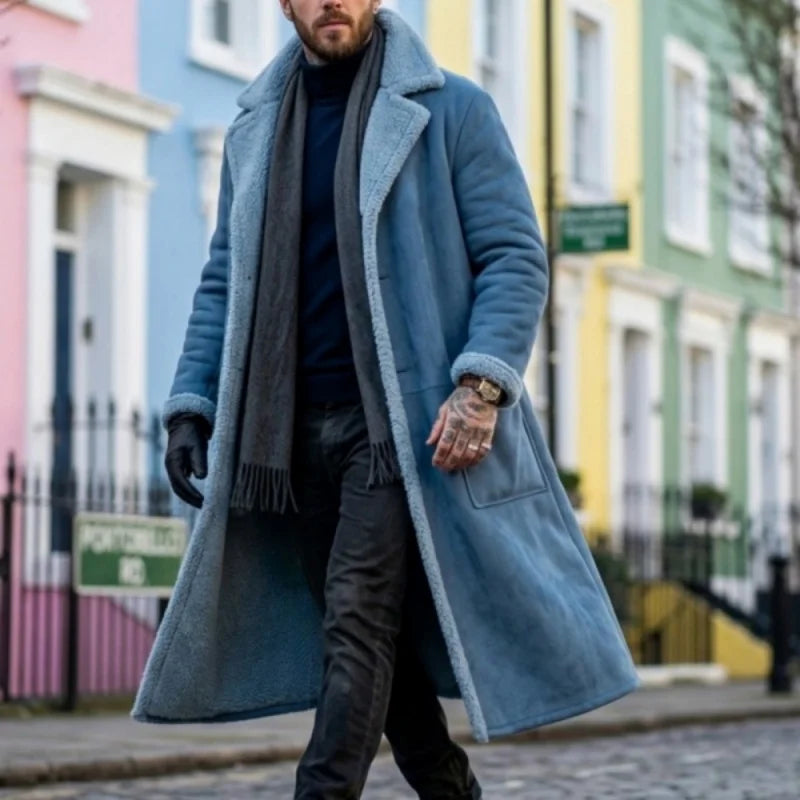 2026 Winter Langer Mantel: Neuer Streetwear-Freizeitmantel aus Fleece, Übergröße, Herren Winddichte Wildlederjacke
