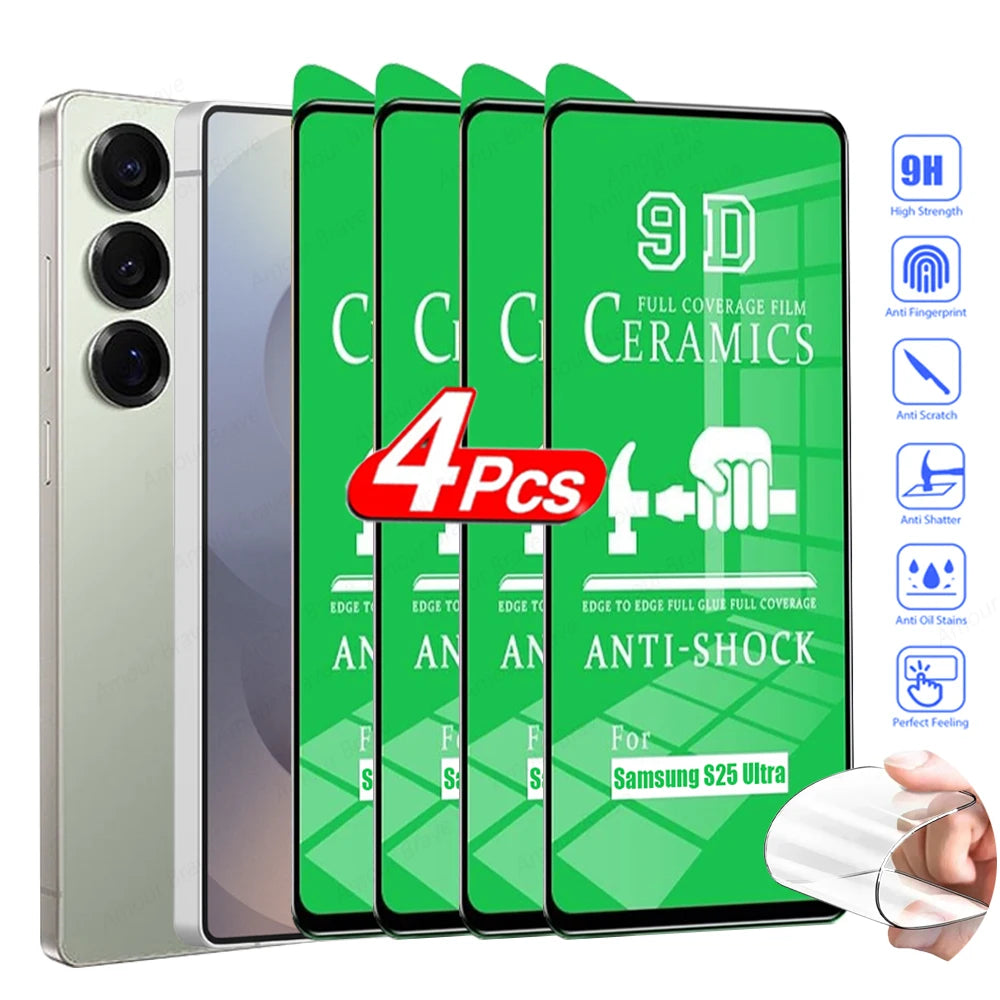 4 Stück Displayschutzfolie für Samsung Galaxy S26 S25 S24 Ultra S23 S22 S21 Plus S20 Nicht Glas Klare Keramikfolie für Galaxy S25 FE