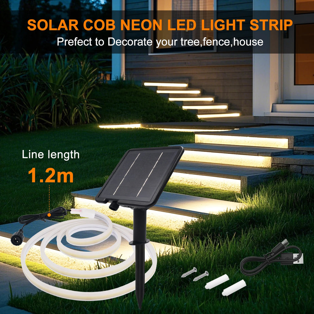 24V Solar COB LED Neonstreifen, doppelseitig leuchtend, 320 LEDs/m, wasserdicht, flexible Neonlampe, Innen- und Außenbereich, lineare Beleuchtung, 1M-10M