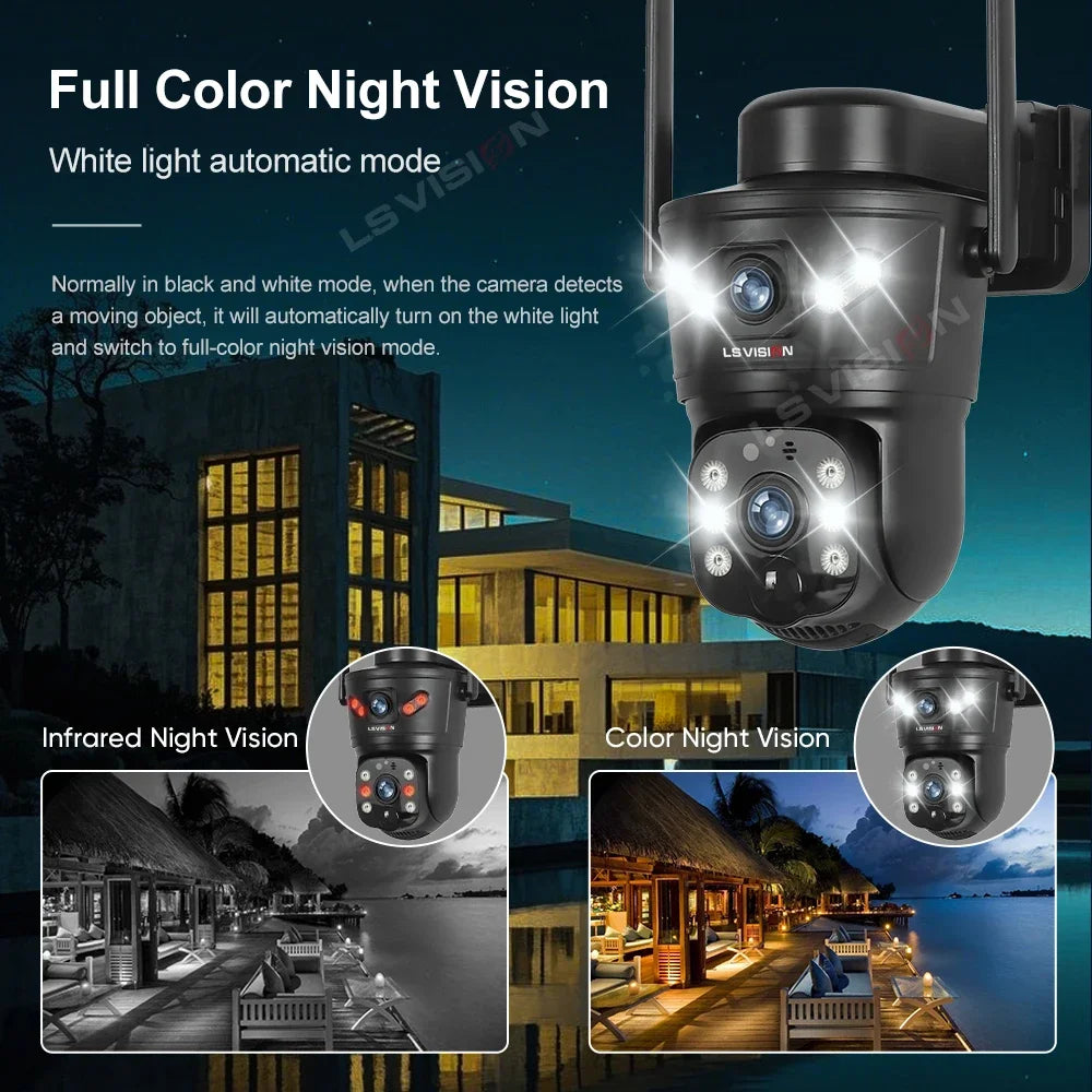 LS VISION 4K 8MP Dual Screens Solar-Überwachungskamera für den Außenbereich, 4G/WiFi Dual Lens PTZ Human Auto Tracking CCTV-Kameras V380 Pro App