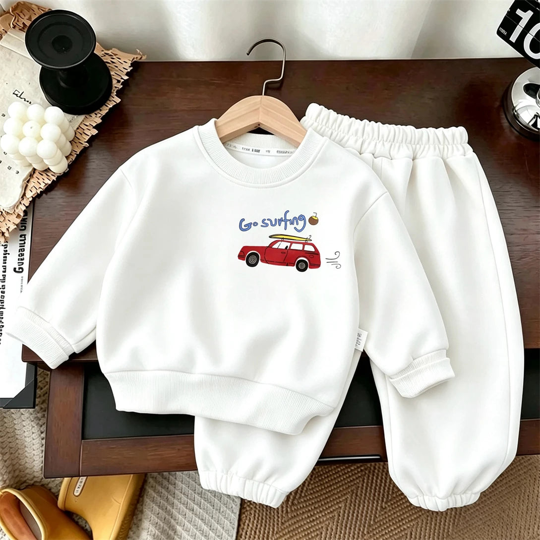Herbst-Kostüm Langarm-Outfits für Kinder Rundhals-Sweatshirts Einfarbige Hosen 2-teilig Kleinkind Neuer Bedruckter Hoodie mit Hose