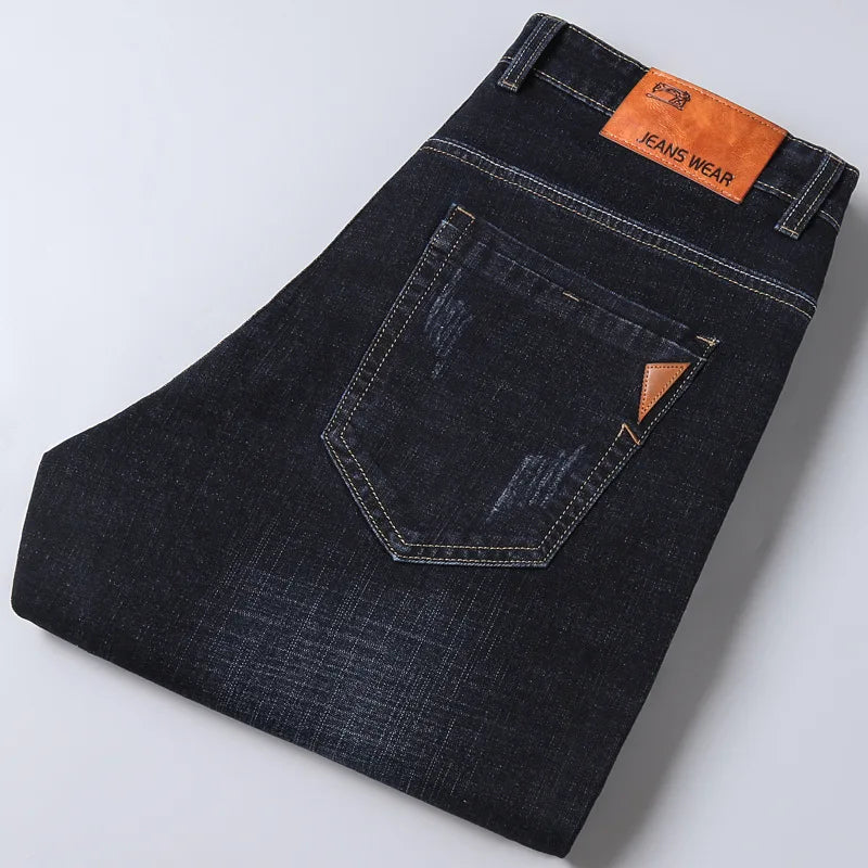 Wthinlee Neue Business-Herrenjeans Fleece Casual Gerade Geschnittene Stretch-Mode Klassische Blaue Schwarze Arbeits-Denim-Hosen Männerkleidung