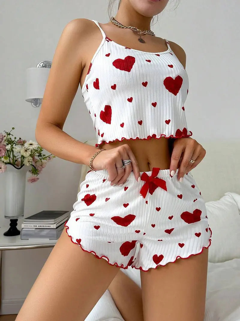 2-teiliges Set für Damen, Pyjama-Shorts, Anzug, Homewear, bedruckte Unterwäsche, Pyjama, sexy Dessous, Unterhemden, Tanks, Nachthemd, Damen-Nachtwäsche
