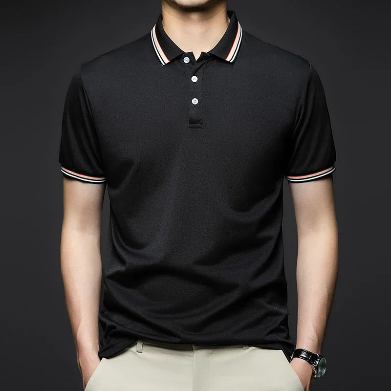 Herrenmode solide kurz ärmel ige gestreifte Revers Polos hirt Sommer atmungsaktives bequemes Top