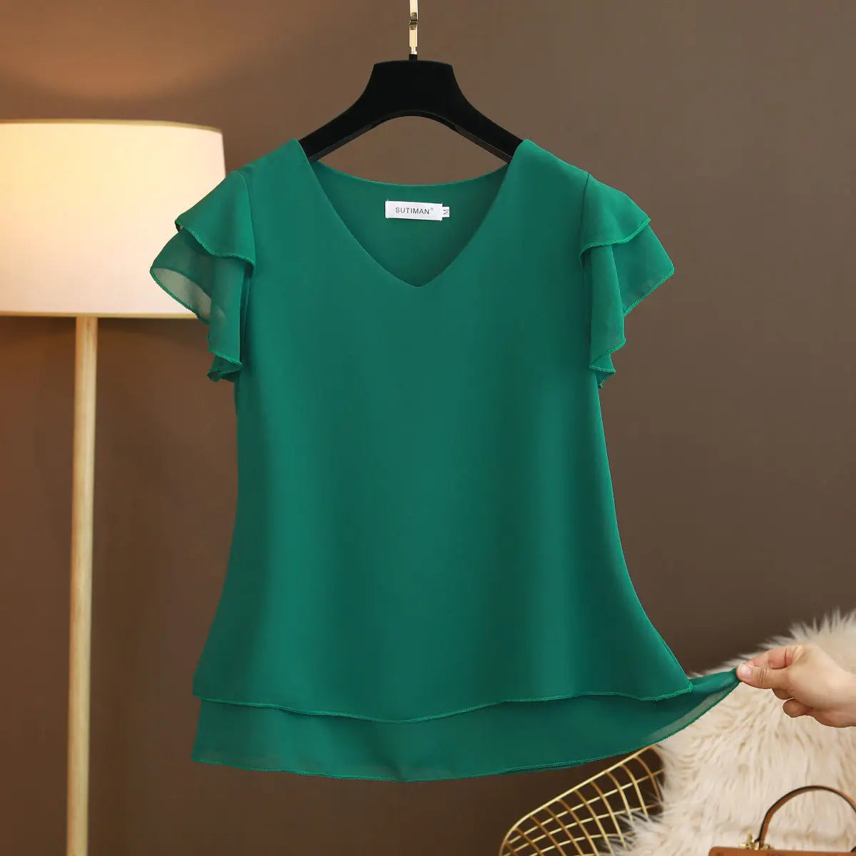 2026 sommer Neue Frauen Bluse V-ausschnitt Chiffon Hemd Lose Weibliche Kurzarm Bluse Übergroßen Shirts Frauen Tops Blusas Mujer De