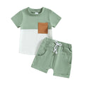 Kleinkind Kleinkind Baby Jungen Sommer Kleidung Sets Kurzarm Kontrast Farbe Tops + Einfarbig Kordelzug Shorts 2 stücke Outfit