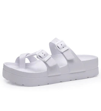 Crestar Modische Plateau-Sandalen, bequeme Schaumstoff-Slides, dicke Sohlen, Outdoor-Strandsandalen mit verstellbarer Schnalle und Fußgewölbeunterstützung