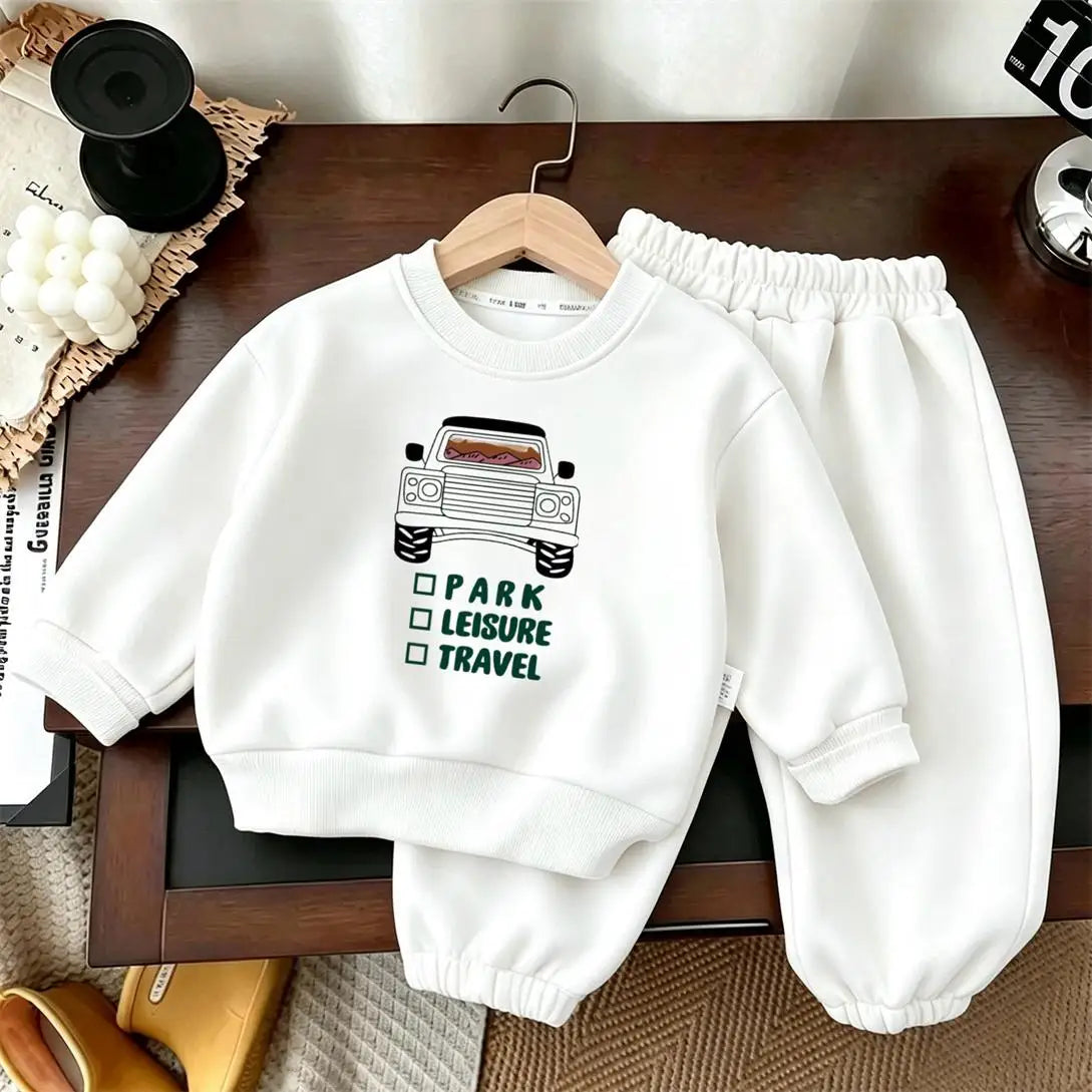 Modischer Hoodie und Weite Hose 2-teilig Kleinkinder Neues Bedrucktes Oberteil Kinder Neues Design Sweatshirts Einfarbige Hosen Anzüge Lässiges Outfit