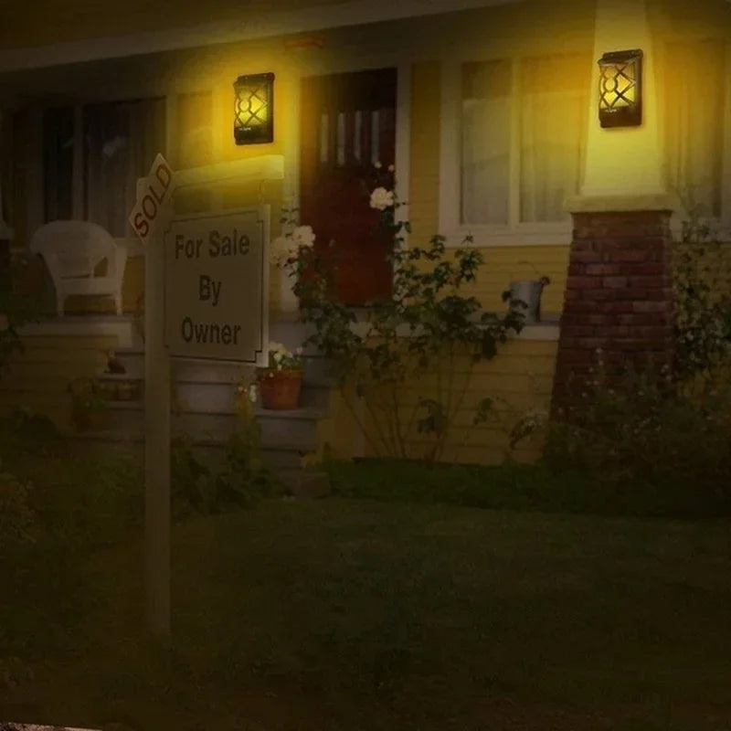 96led Solar Flamme Lichter im Freien, Gitter Design für Gartenweg Hof Weihnachten Dekor wasserdicht flackernde Flamme Wand leuchten