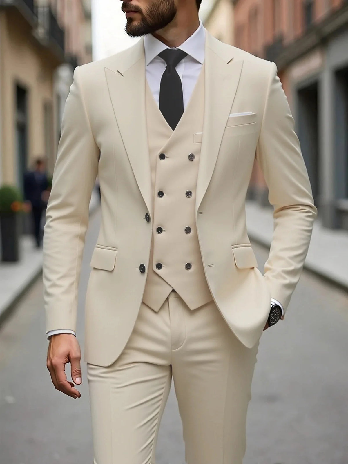 Klassische Hochzeitsanzüge Slim Fit für Bräutigam 3-teiliger Anzug für Trauzeugen Formelle Herrenanzüge für Geschäftsanlässe (Jacke+Weste+Hose)