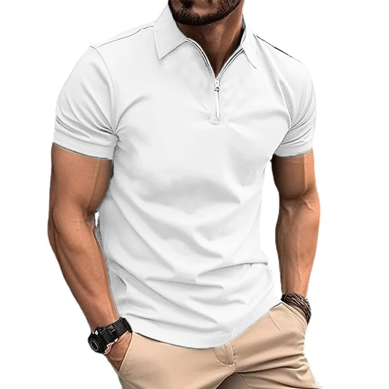 Sommer-Poloshirts für Herren, Hemden mit Viertelreißverschluss, lässig, klassisch, leicht, kurzärmelig, Hemd mit Kragen, atmungsaktiv, Streetwear