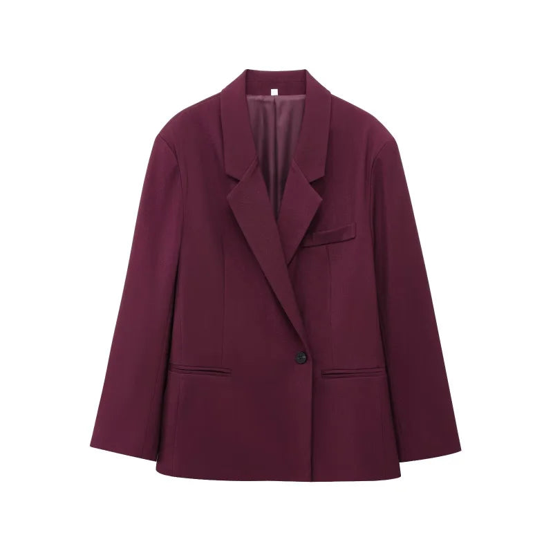 ETJ 2025 Damen Frühjahr neues Freizeitanzug-Set mit doppelter Vorderseite, lockere Freizeitanzugjacke, hohe Taille, doppelte Faltenhose