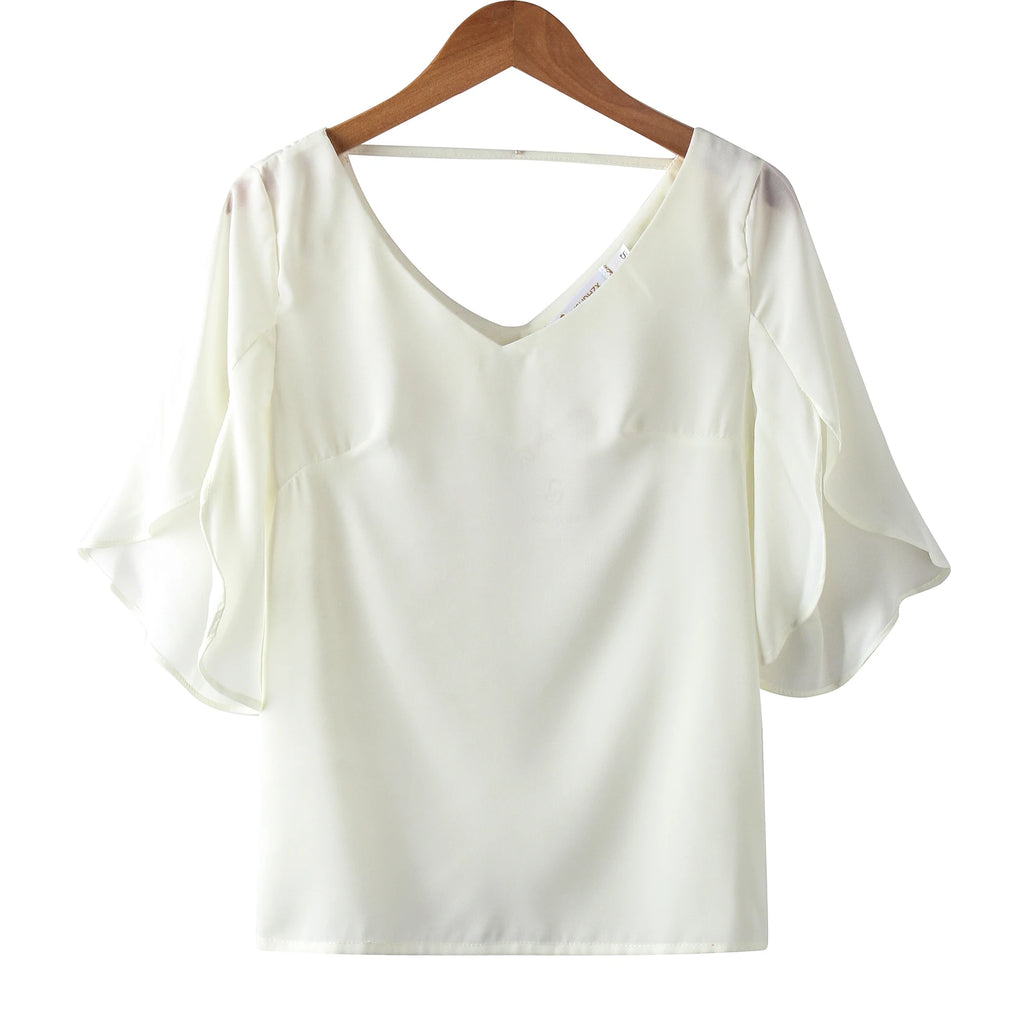 Sommer Damen Chiffon Bluse mit Lotusblatt-Ärmeln