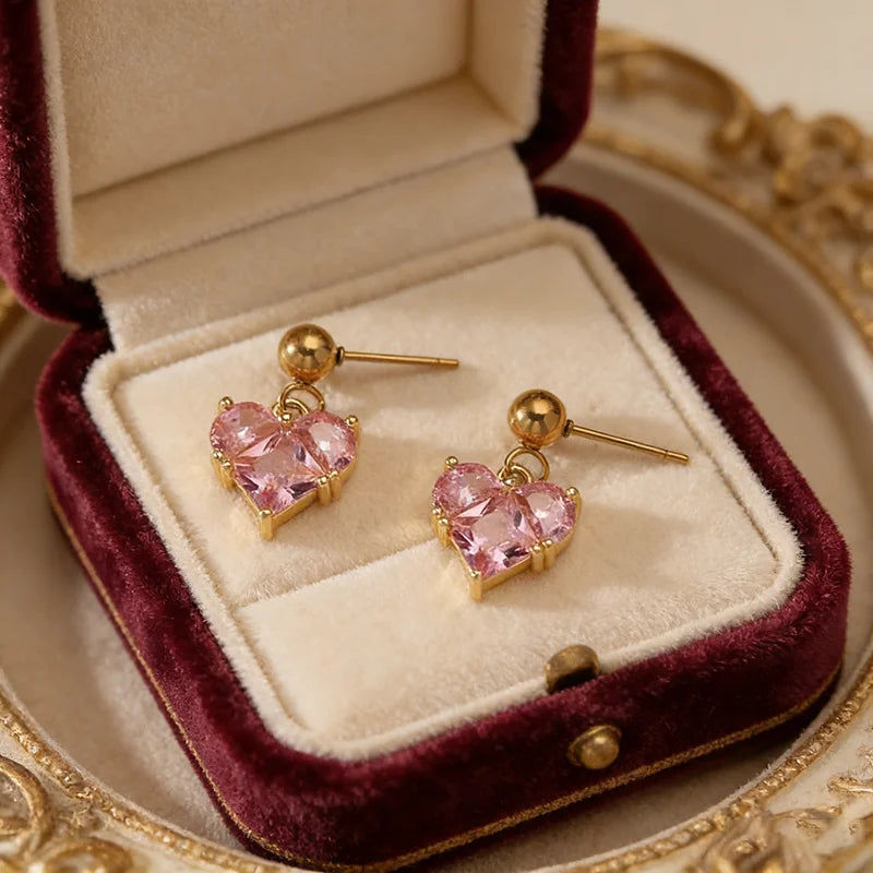 EILIECK Trendige Damen-Ohrringe mit Blumenmuster und rosa Zirkonia, Edelstahl, wasserabweisend, für den Alltag, Schmuck, Geschenk für Damen