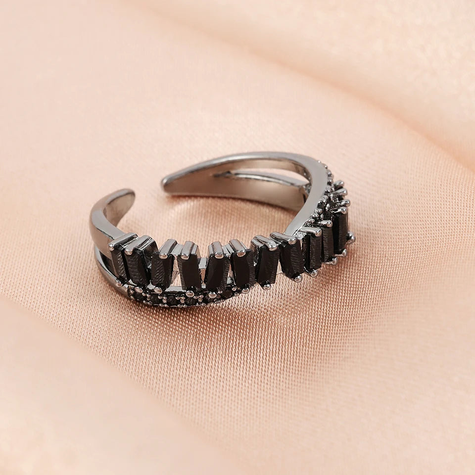 Luxus Zirkon Shiny Chic Resizable Doppel Student Öffnung Ringe für Frau Silber Farbe Gothic Finger Schmuck Hochzeit Party