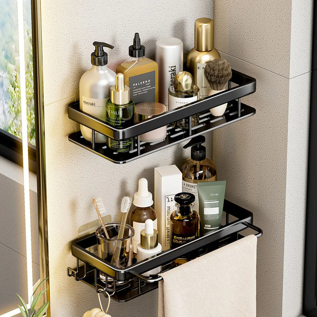 Bad Regal Kein Bohren Wand Montiert Shampoo Flasche Dusche Ecke Rack Wc Lagerung Rack Aluminium Bad Küche Zubehör