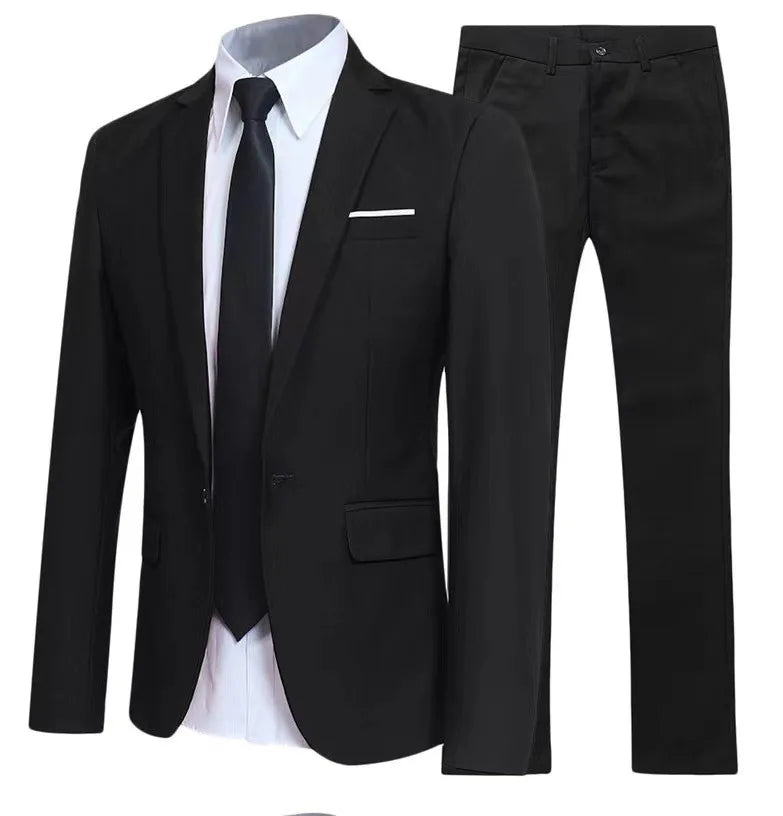 Lässiger Trauzeugen-Hochzeitsanzug, zweiteiliges Set, Business-Casual-Outfit für Herren, importiert, leicht, Business-Stil, flacher Kragen, hinten geteilt