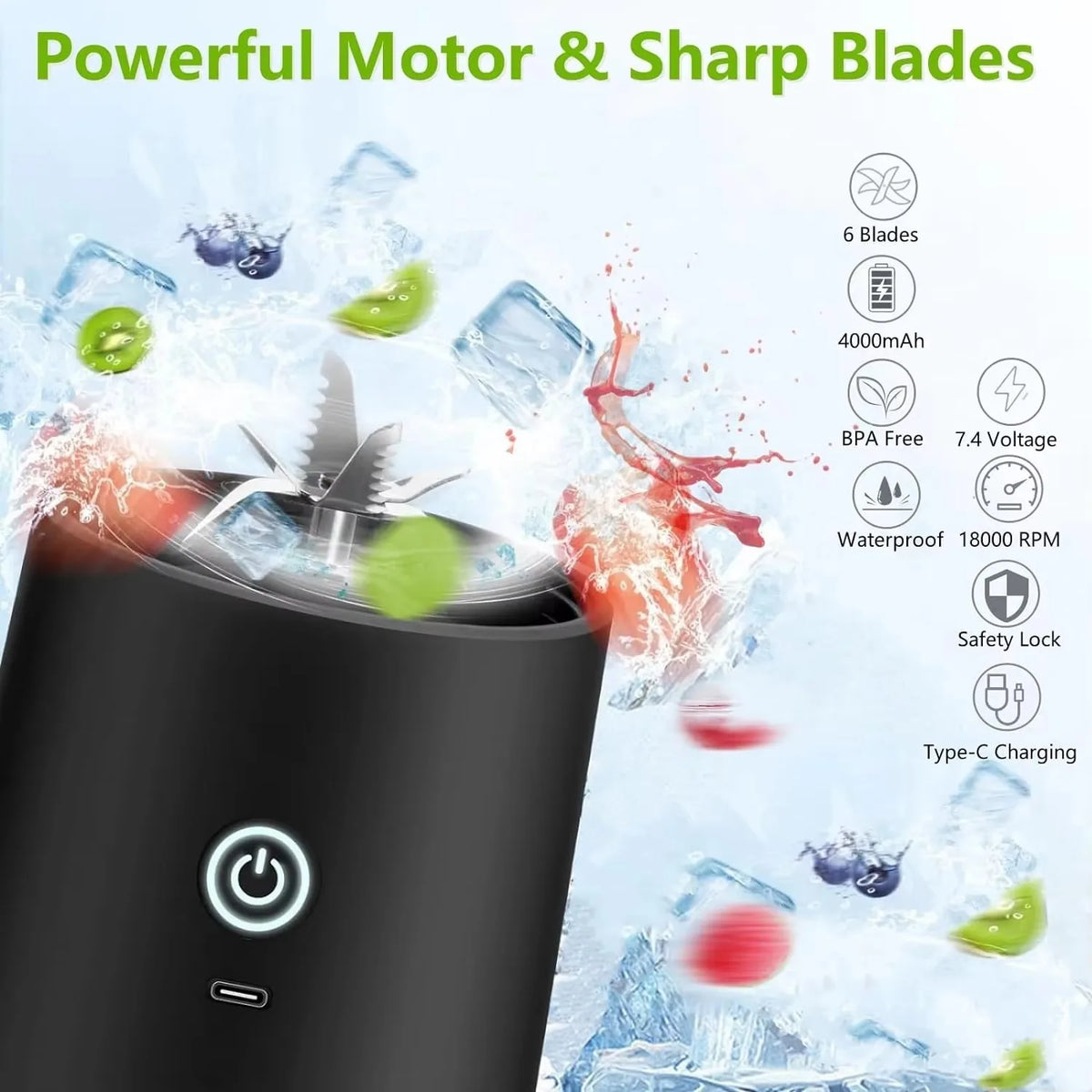600 ml tragbarer Mini-Mixer, wiederaufladbarer kleiner Smoothie-Mixer über USB, Reise-Mixer mit großer Kapazität, tragbare Smoothies, Mischung aus Eis